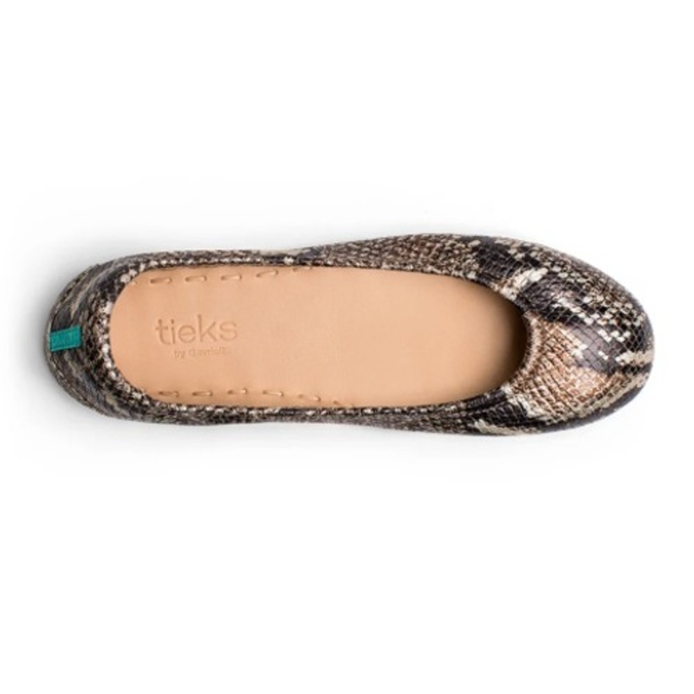 Tieks Copperhead Snake Ballet Flats Brown Black Metallic Leather Travel Size 9